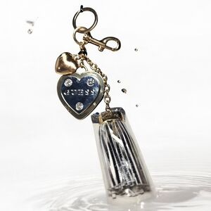 NEW Guess Heart Bag Charm Keychain with Gold and Silver Accents 7 Inches NWT